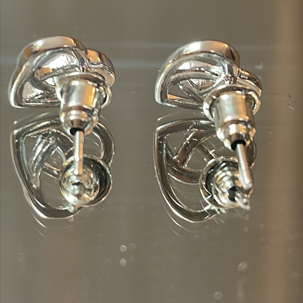 Celtic heart stud earrings in silver tone, size .5” - Picture 3 of 6